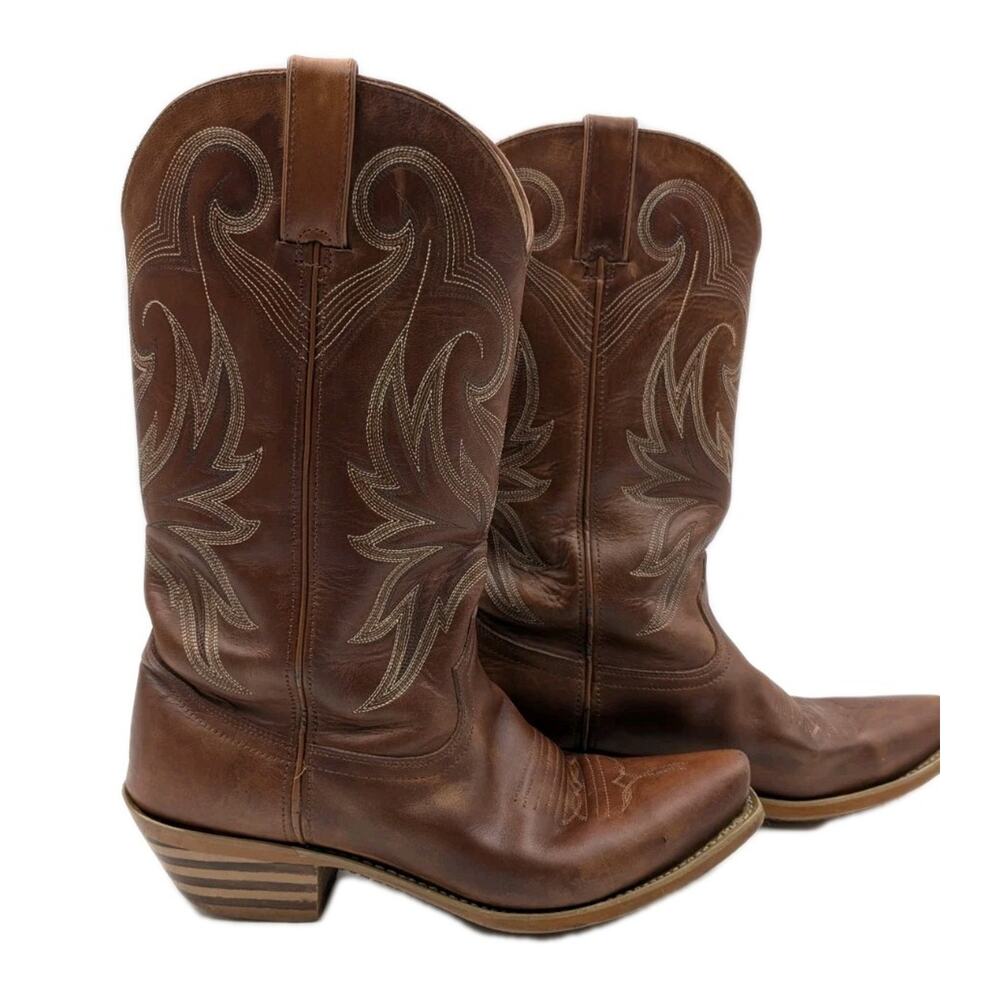 Durango Brown Leather Western Cowboy Boots Men’s 9M Square Toe Western Wear - Picture 6 of 16